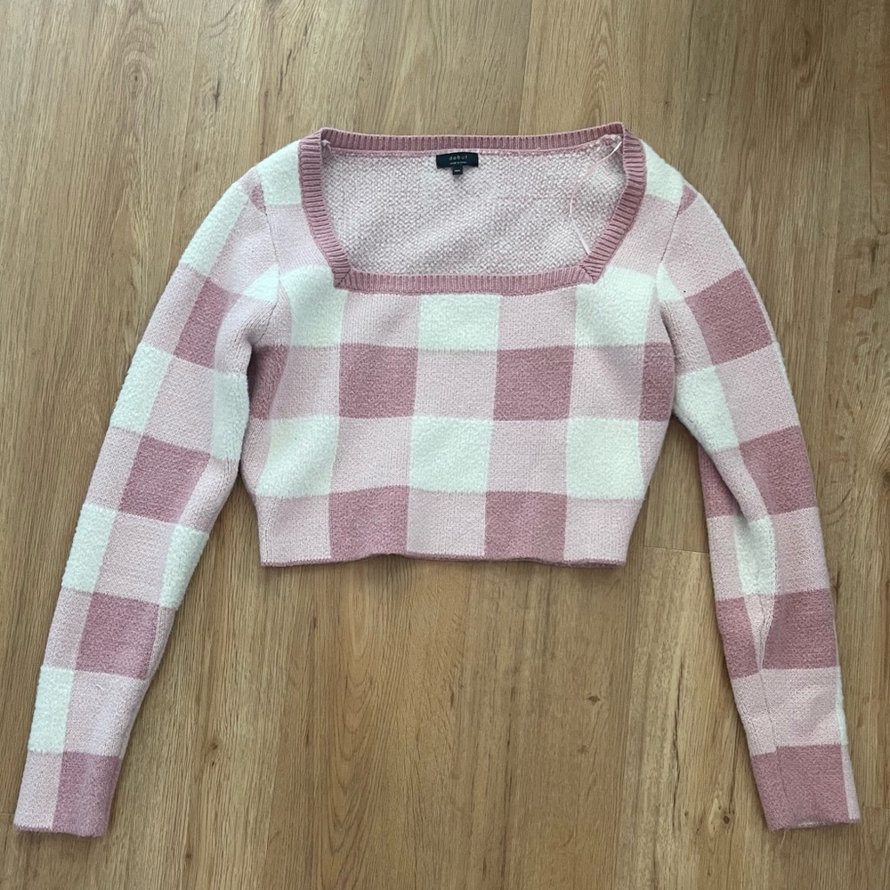 Debut Pink and White Checkered Sweater